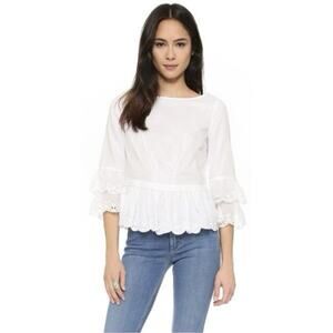Tory Burch Scallop Hem Eyelet Ruffle White Cotton Blouse